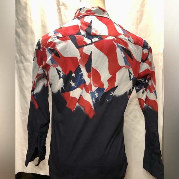 Macy’s INC men’s Abstract Stars and Stripes MED slim shirt Red white / Navy - Picture 10 of 11